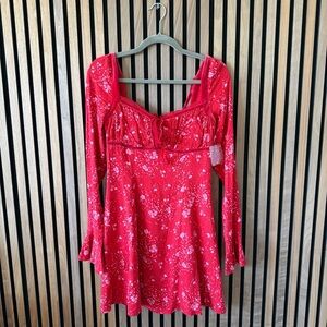 *SOLD* Free people size XS Red Floral Long Sleeve mini Dress